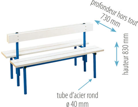 Banc double face sur pieds avec dosseret France Equipement Banc double face sur pieds avec dosseret
